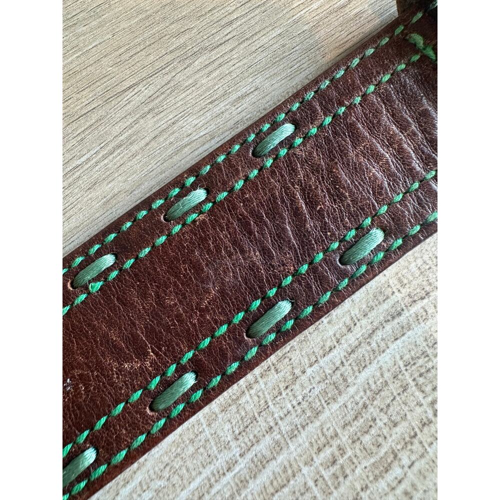 American Eagle Vintage Leather and Green Contrast Stitch Belt Brown S - Picture 8 of 11